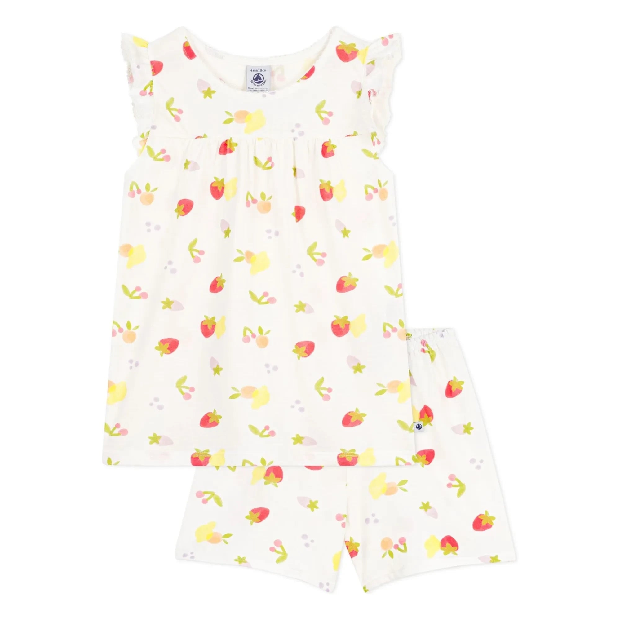 Petit Bateau - Kurzer Pyjama aus Bio-Baumwolle - mit Früchten | Ecru