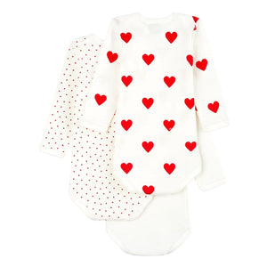 Petit Bateau – Schlafanzug mit Herz-Print aus Bio-Baumwolle, 3er-Pack | Weiß