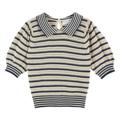 Emile et Ida – Gestreifter Pullover aus Bio-Baumwolle mit Lochmuster | Marineblau