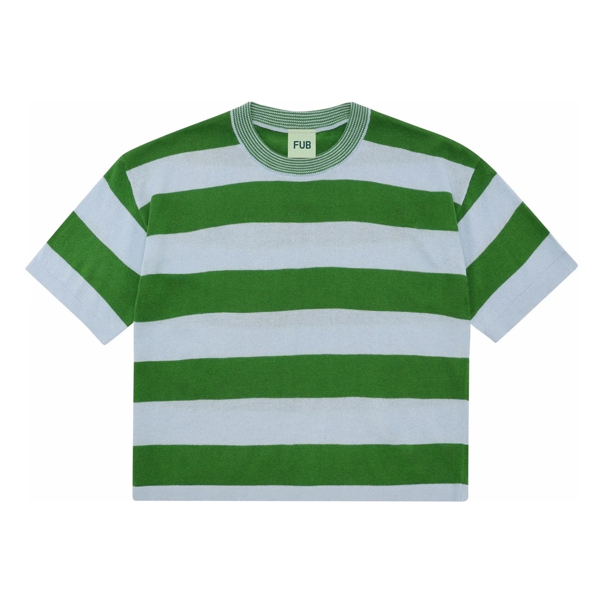 FUB - Oversize Gestreiftes T-Shirt Extra Feine Strick Bio-Baumwolle | Grün