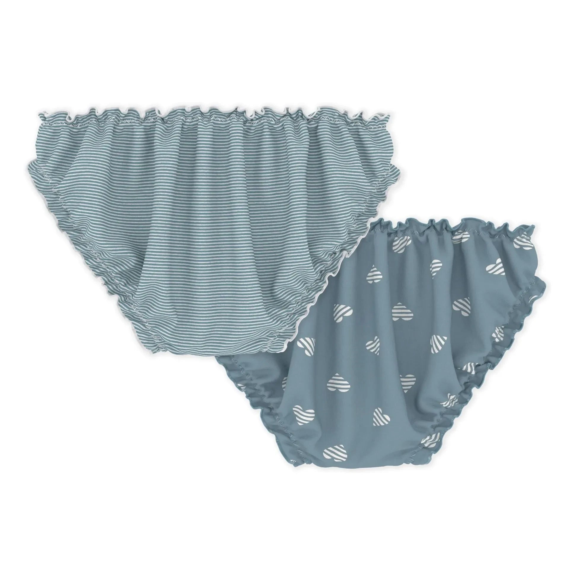 Petit Bateau - 2er-Pack Gestreifte Rüschen-Slips aus Baumwolle | Graublau