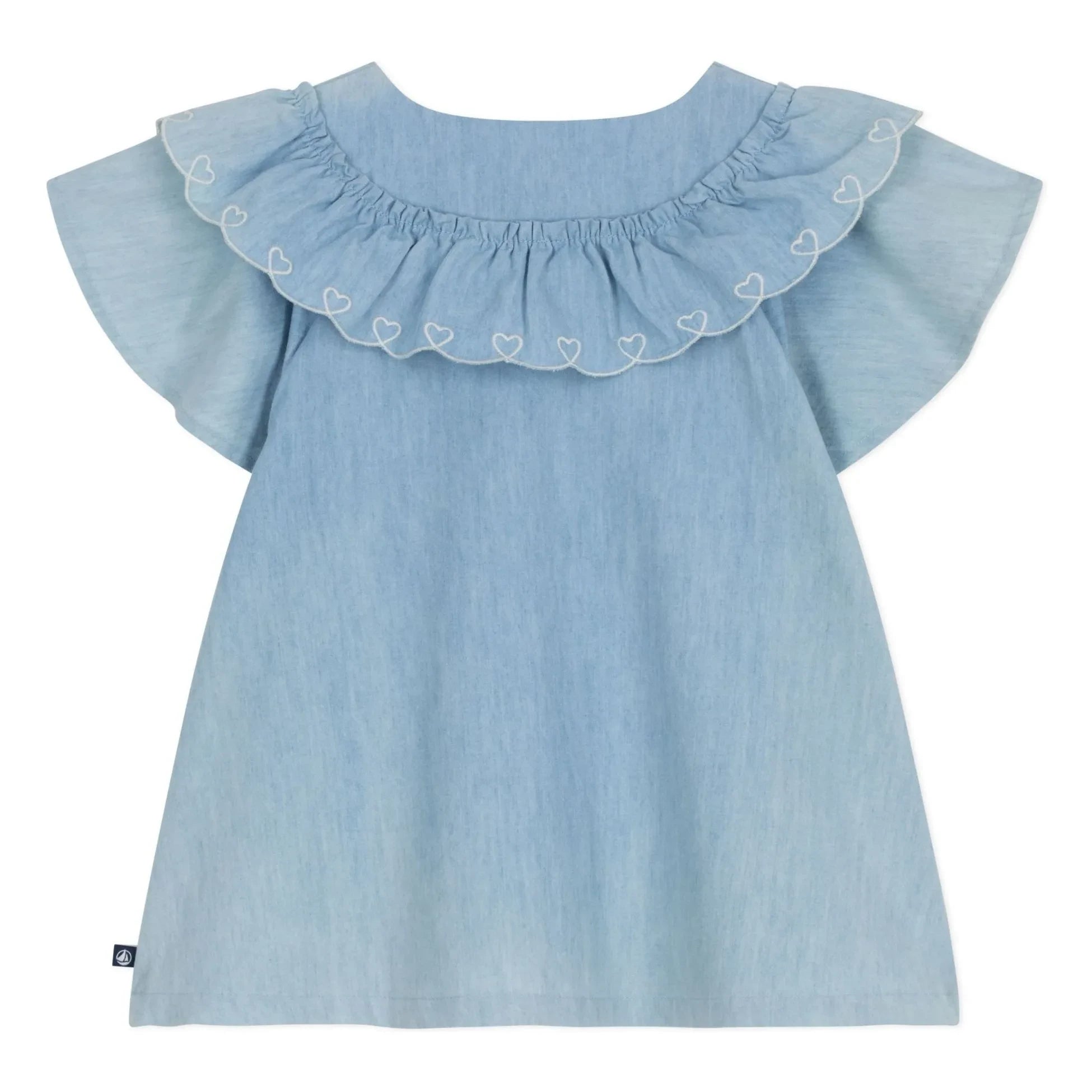 Petit Bateau - Gerüschte Bluse Chambray Bio-Baumwolle | Hellblau