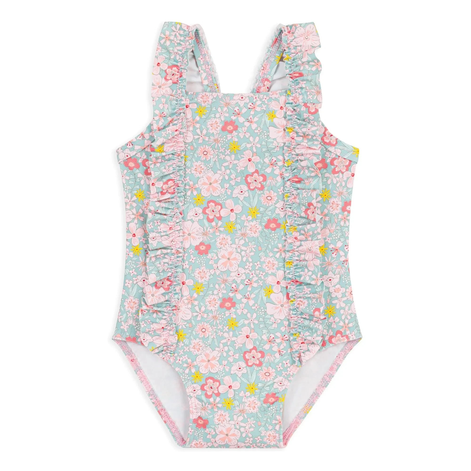 Petit Bateau - Baby-Badeanzug mit Blumenmuster und Rüschen | Türkis