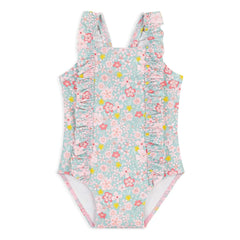 Petit Bateau - Baby-Badeanzug mit Blumenmuster und Rüschen | Türkis