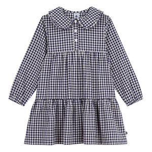 Petit Bateau - Claudine-Kragen-Kleid aus Bio-Baumwoll-Karo | Marineblau
