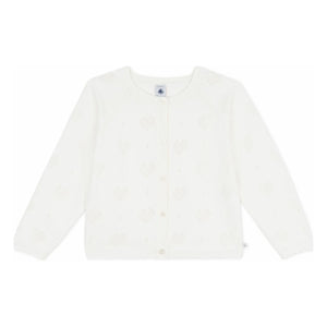 Petit Bateau - Herzstrickjacke aus Bio-Baumwolle mit Ajourmuster | Weiß