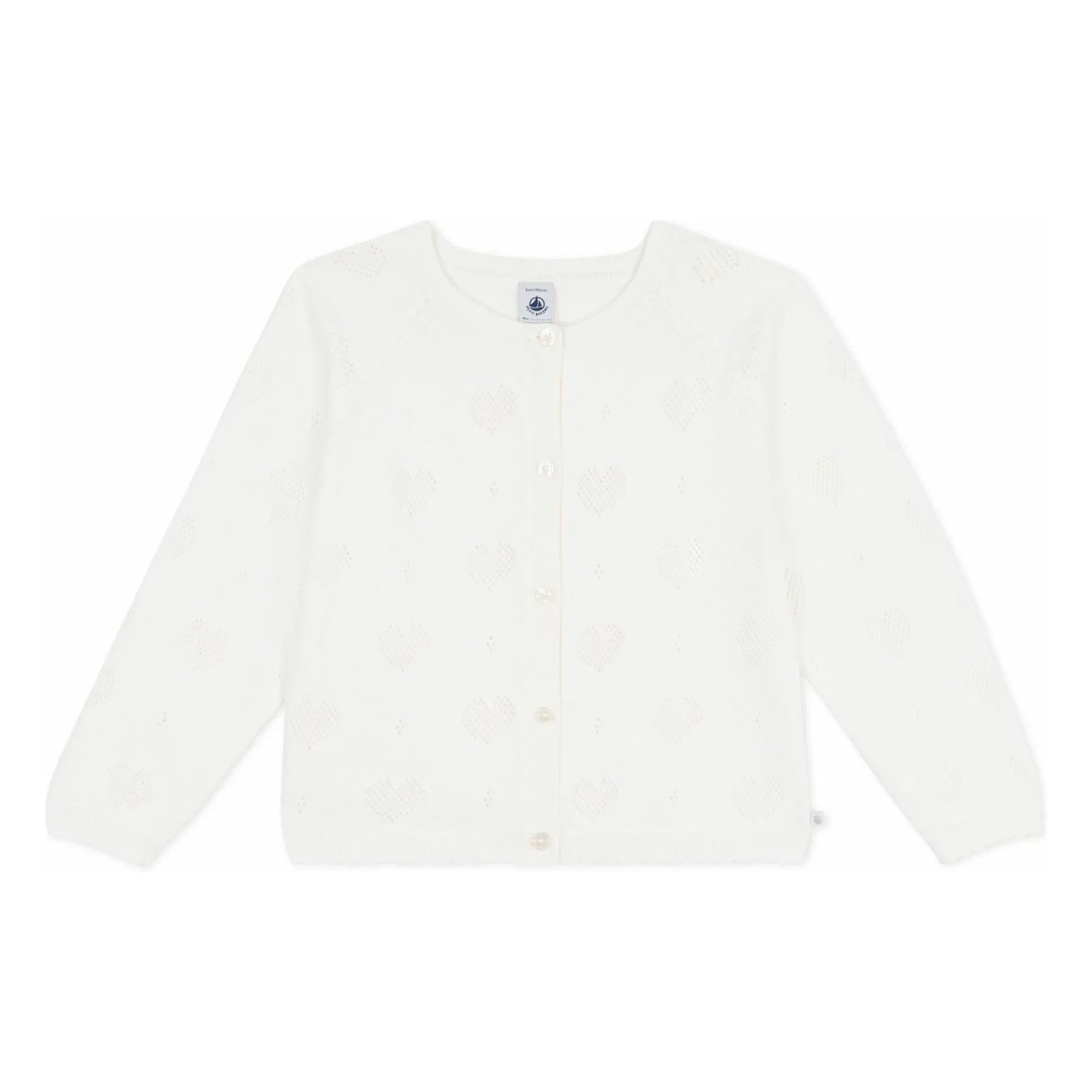 Petit Bateau - Herzstrickjacke aus Bio-Baumwolle mit Ajourmuster | Weiß