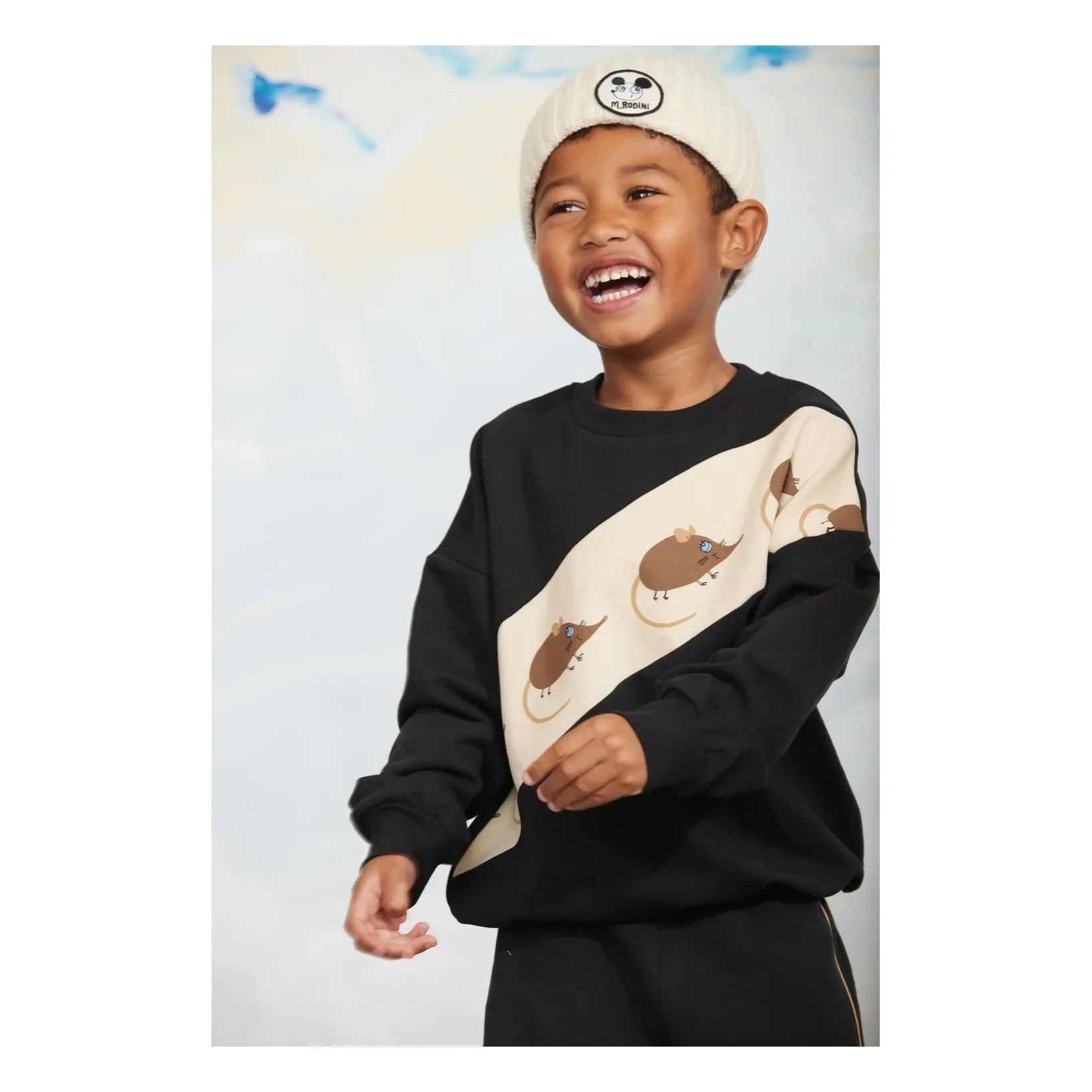 Mini Rodini - Çizgili Fare Sweat Organik Pamuk | Siyah