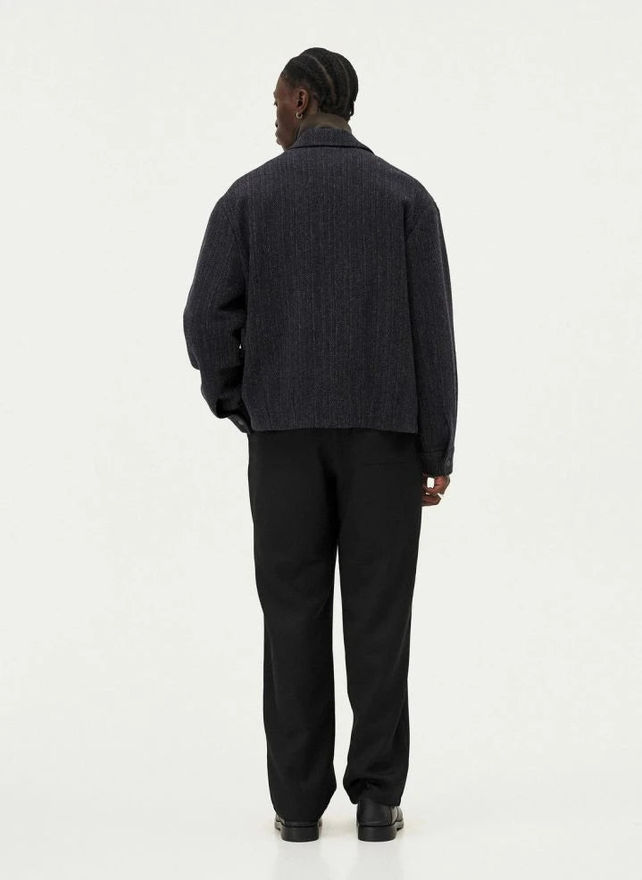 Noyoco - Kinsale Fischgrät-Recycelte Wolljacke | Dunkelblau