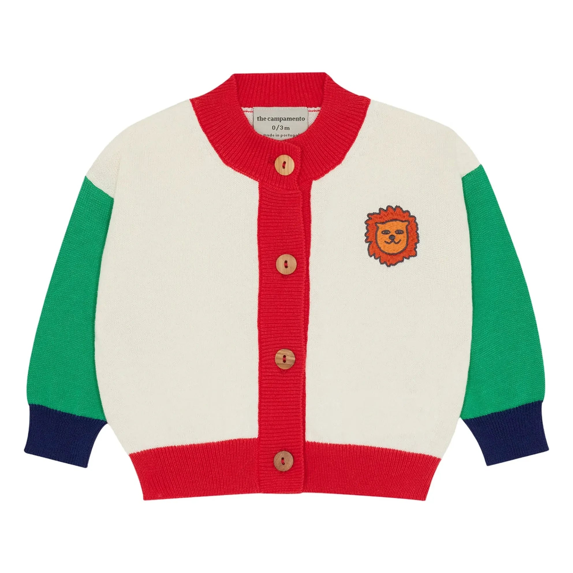 The Campamento - Farbblock-Löwe Bio-Baumwoll-Strickjacke | Ecru