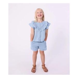 Petit Bateau - Shorts aus Bio-Baumwoll-Chambray mit Herzmuster | Hellblau
