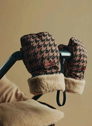 Töastie - Recycelte Fleece Hahnentritt Babywagenhandschuhe | Braun