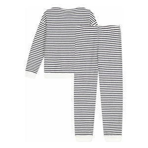 Petit Bateau - Gestreifter Pyjama aus Frottee | Ecru