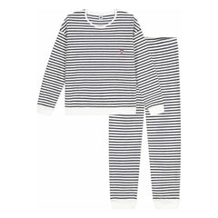Petit Bateau - Gestreifter Pyjama aus Frottee | Ecru