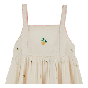 Emile et Ida - Kleid mit Zitronenstickerei | Creme
