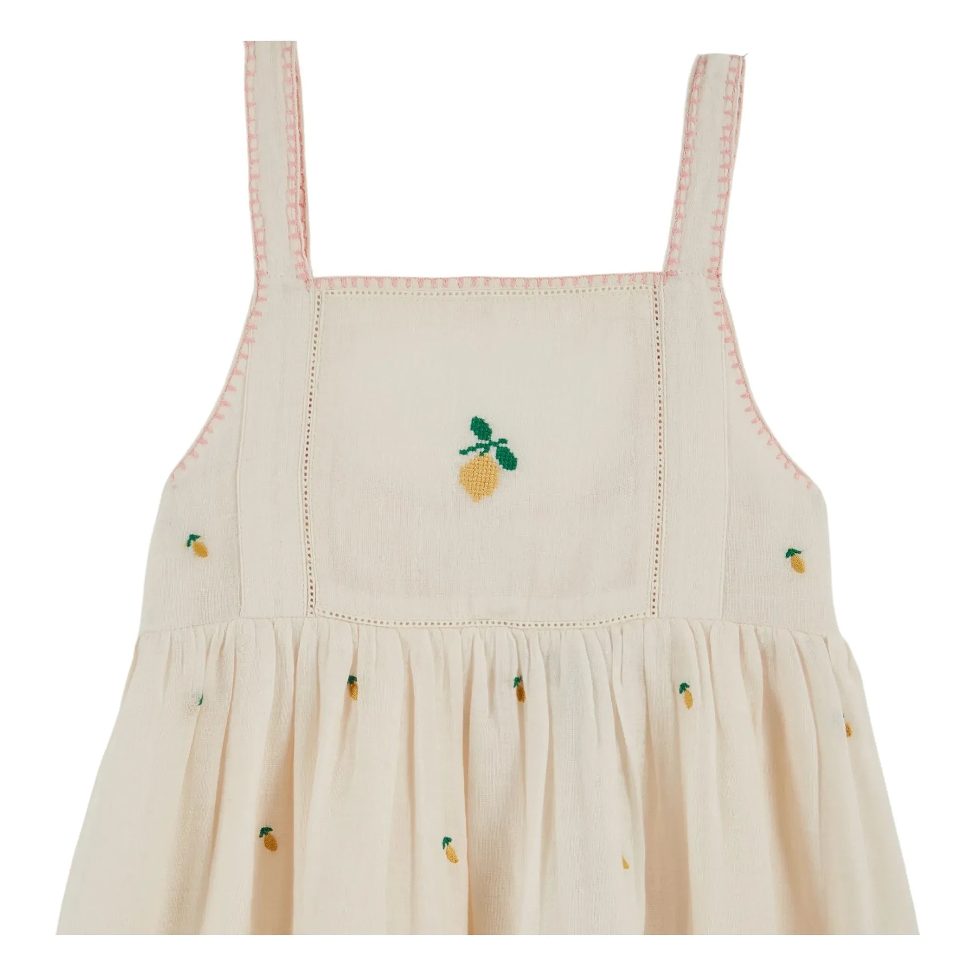Emile et Ida - Kleid mit Zitronenstickerei | Creme