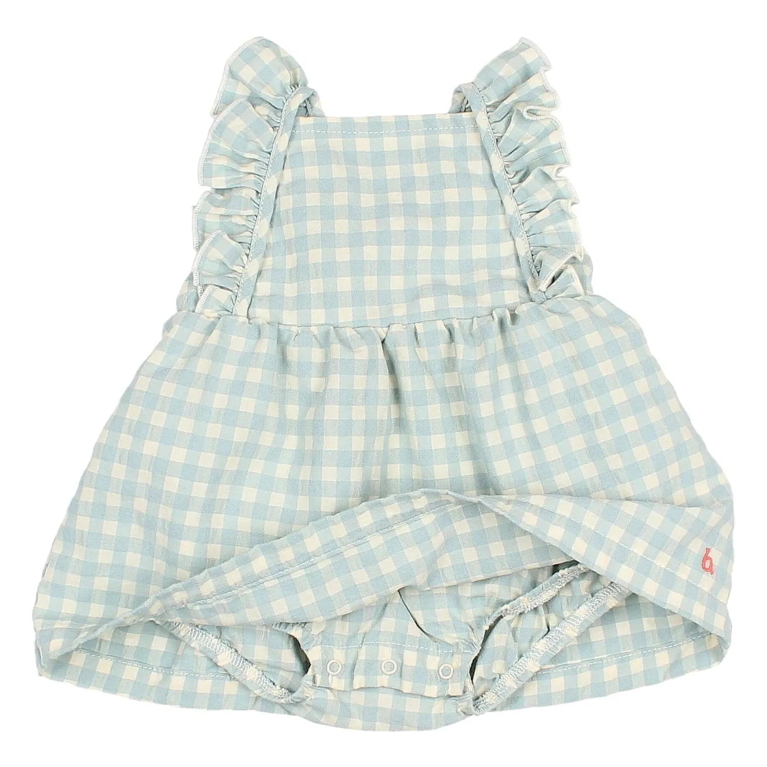 Búho - Gingham Rüschen Seersucker Strampler aus Bio-Baumwolle | Aqua