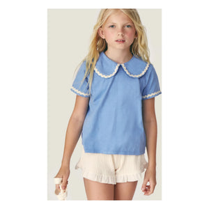 Mipounet – Odetta T-Shirt aus Bio-Baumwolle mit Claudine-Kragen | Blau