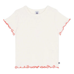 Petit Bateau - T-Shirt mit Ajurmuster, Rüschen und Herzen | Ecru