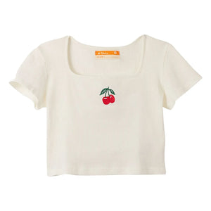 Fabula - Geripptes Kirschmuster-T-Shirt | Weiß