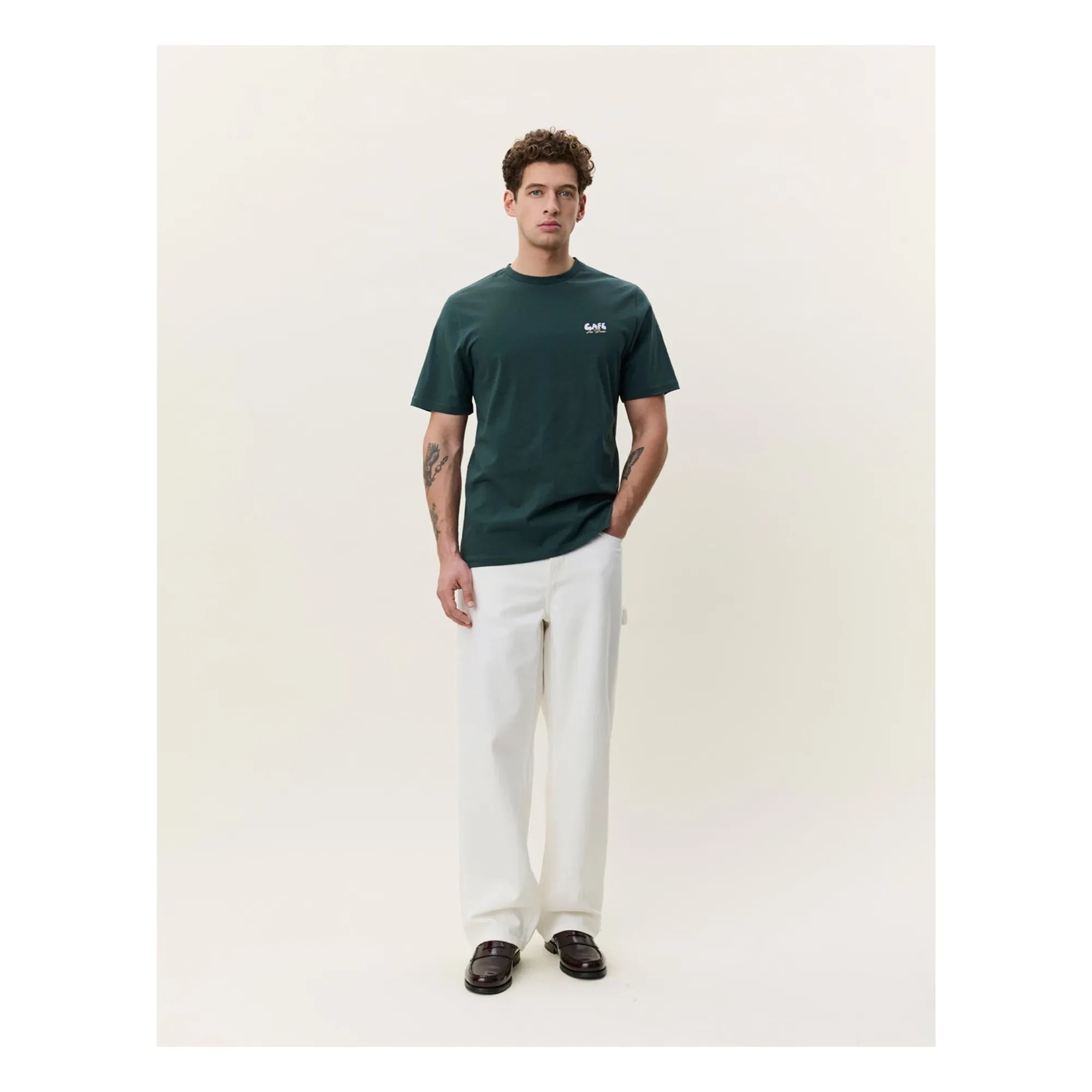 Les Deux - T-Shirt Café | Dunkelgrün