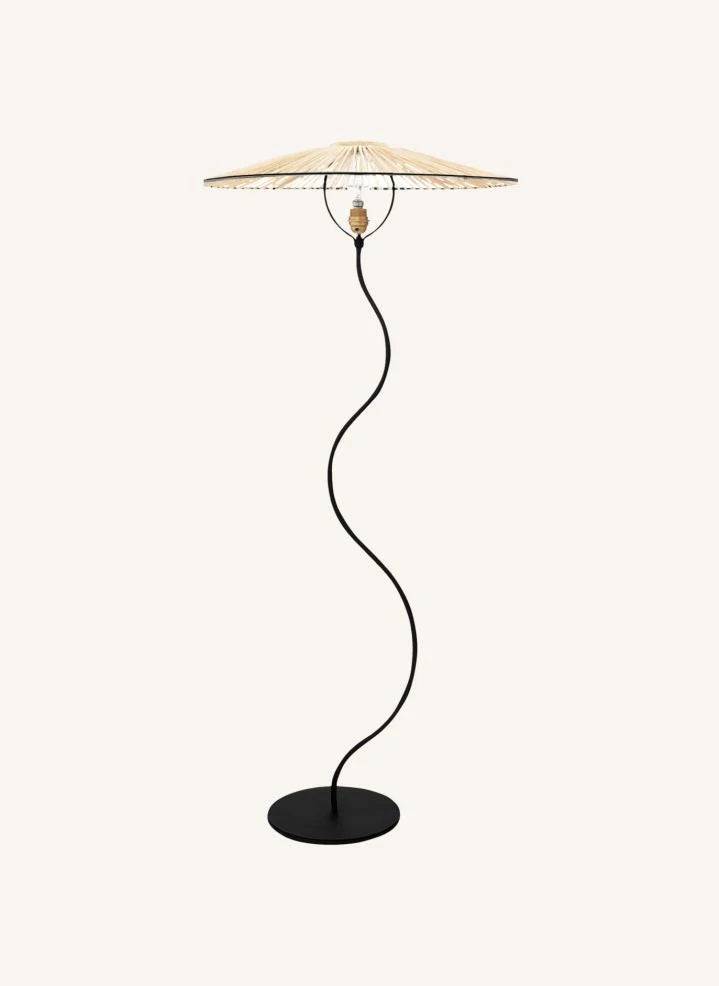 Honoré - Kaa Metall- und Raffia-Bodenlampe | Schwarz