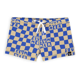 Beach & Bandits - Blau karierte Sommer-UV-Schutz-Badeshorts aus recycelten Fasern