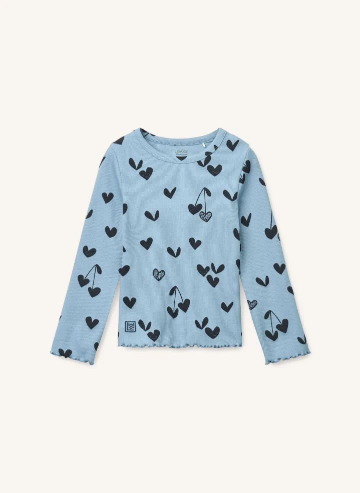 Liewood - Nieve Plissee Herz T-Shirt aus Bio-Baumwolle | Blau