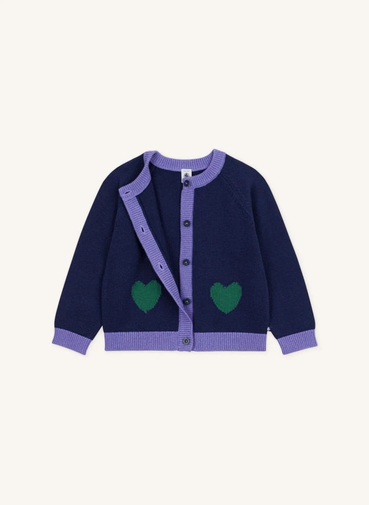 Petit Bateau - Wool Hearts Hırka | Gece mavisi