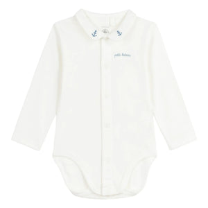 Petit Bateau - Body mit gesticktem Kragen aus Bio-Baumwolle | Blau