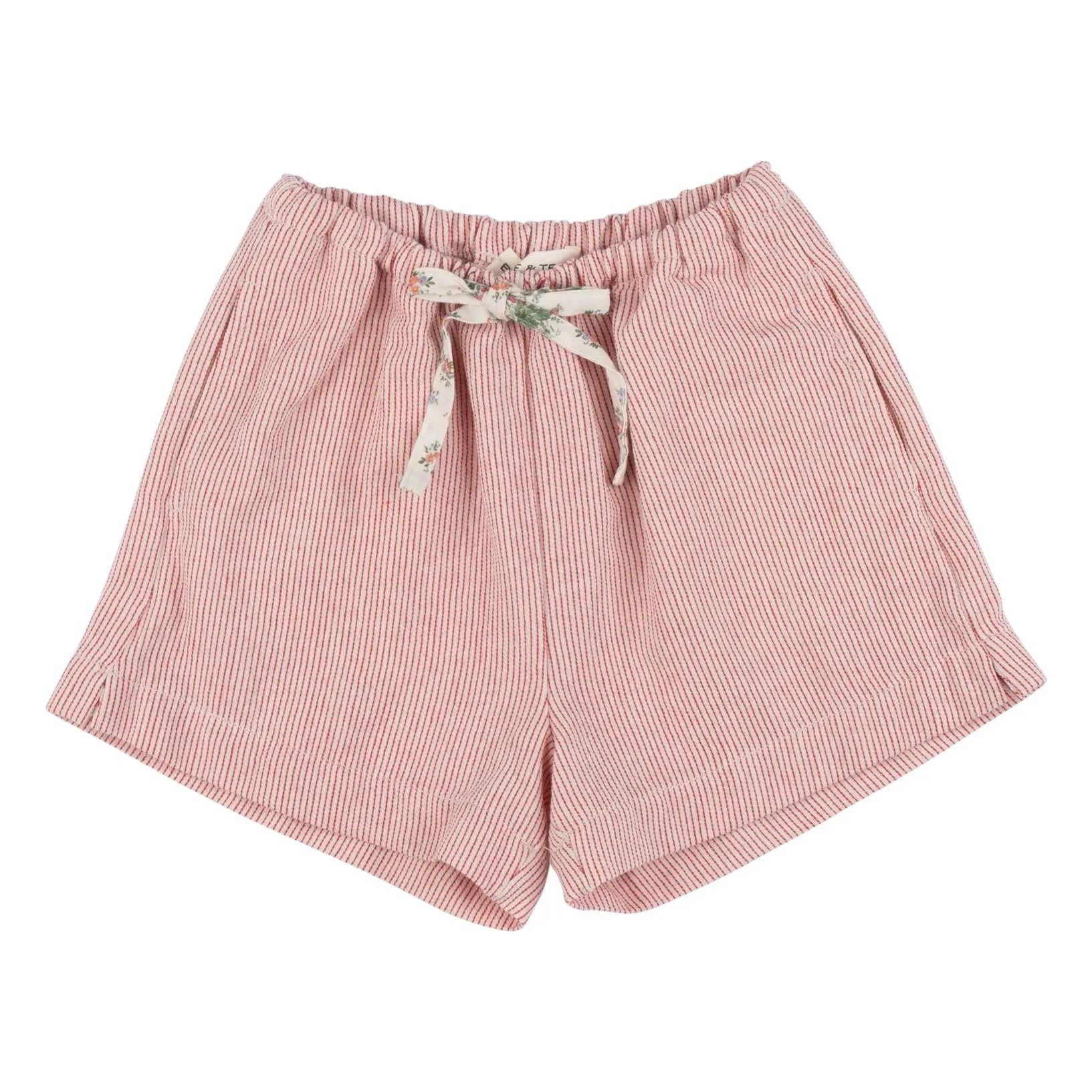 Babe & Tess - Stella Gestreifte Blumen-Shorts mit Rüschen | Rot
