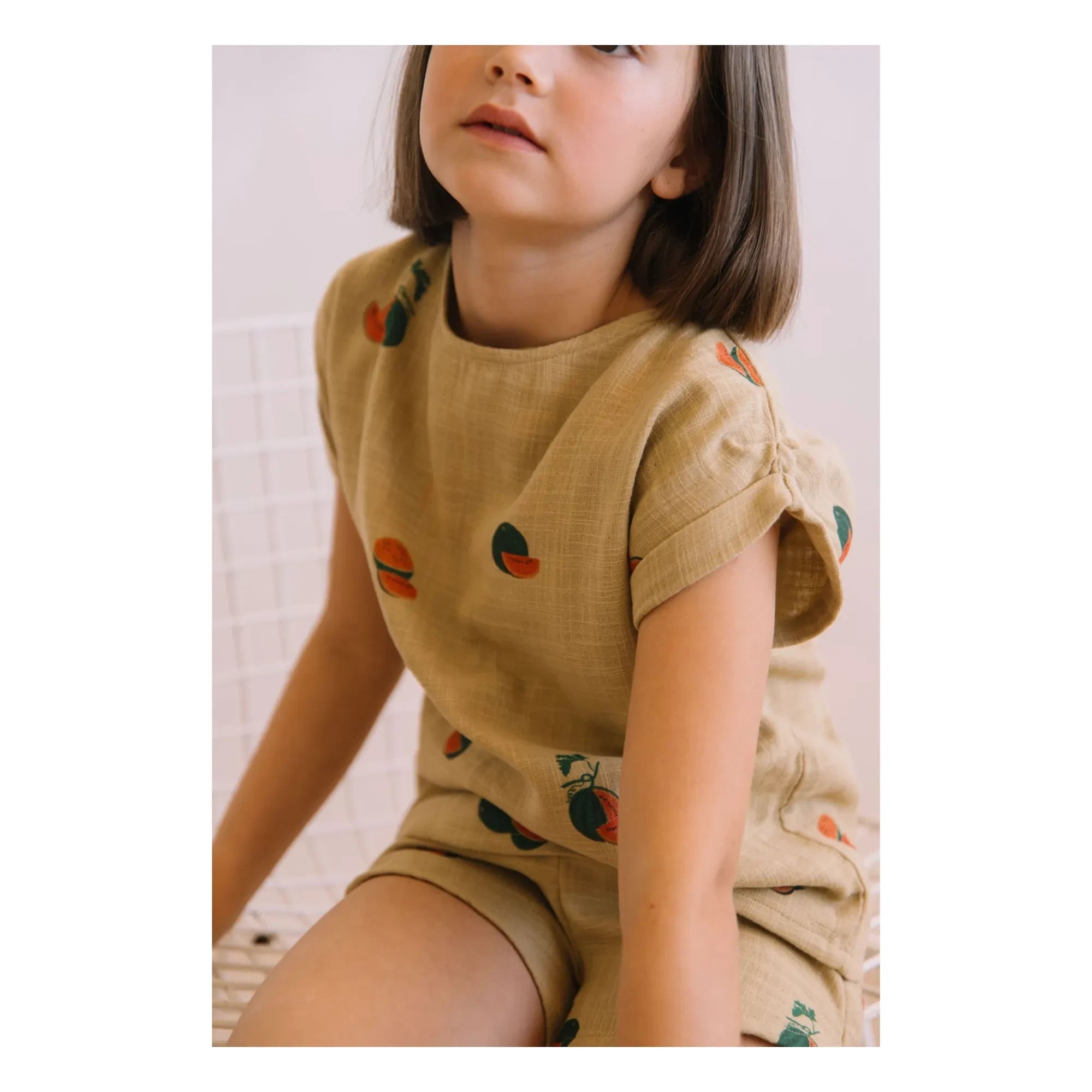 Studio Bohème - Praslin Wassermelone Baumwoll-Musselin T-Shirt | Salbei