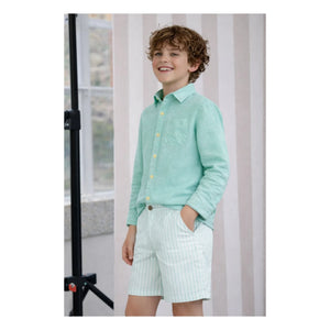 Lililotte - Arsène Gestreifte Bio-Baumwoll-Bermudashorts | Minzgrün