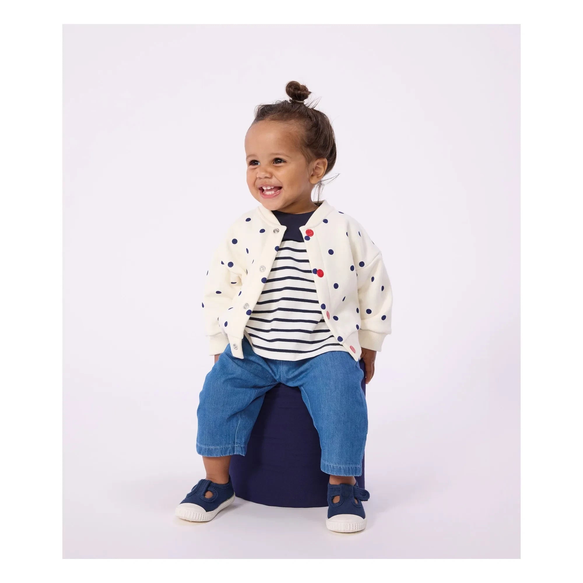 Petit Bateau - Molton Jacke mit Punkten | Ecru
