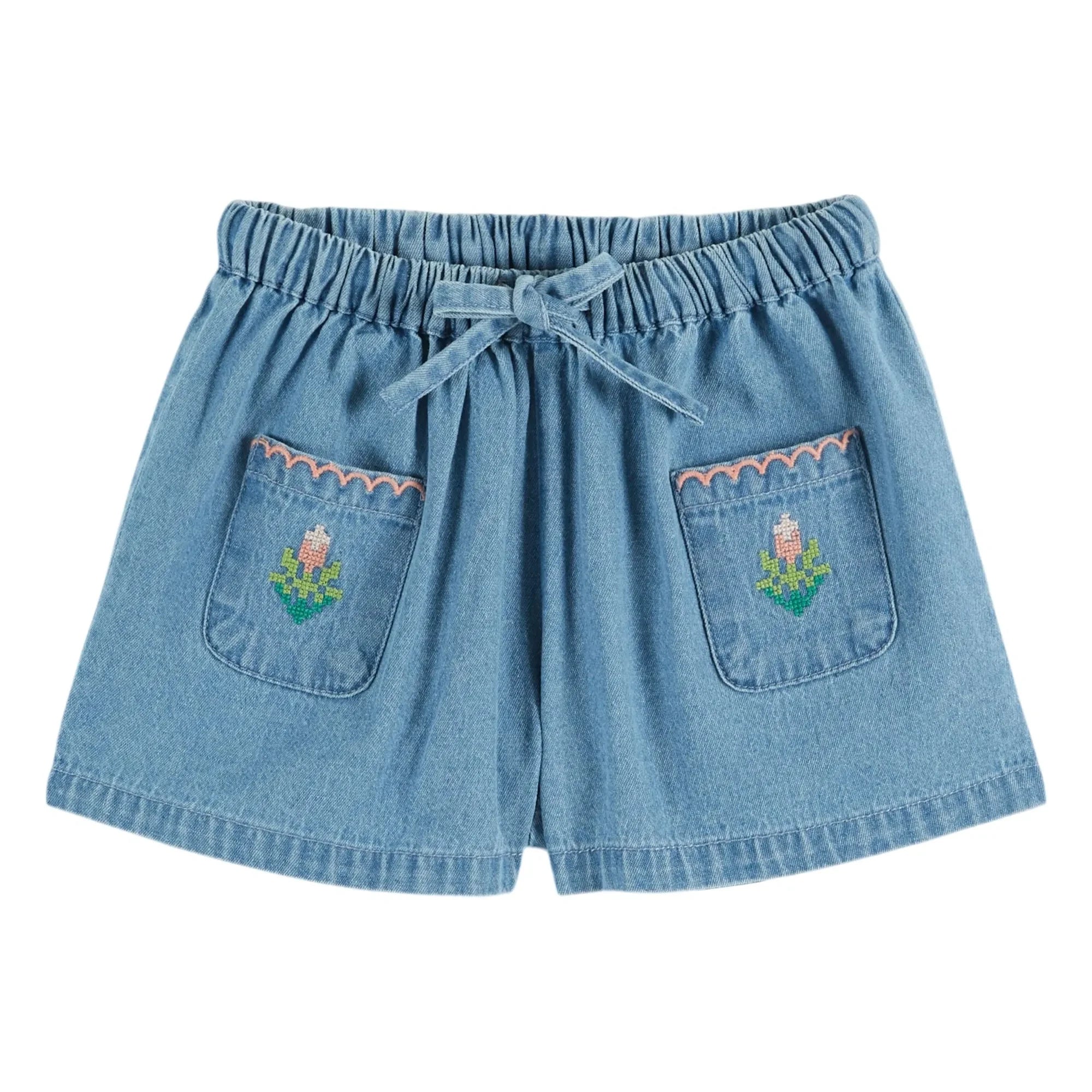 Emile et Ida – Bestickte Jeans-Shorts | Blau