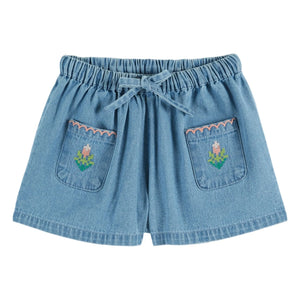 Emile et Ida – Bestickte Jeans-Shorts | Blau