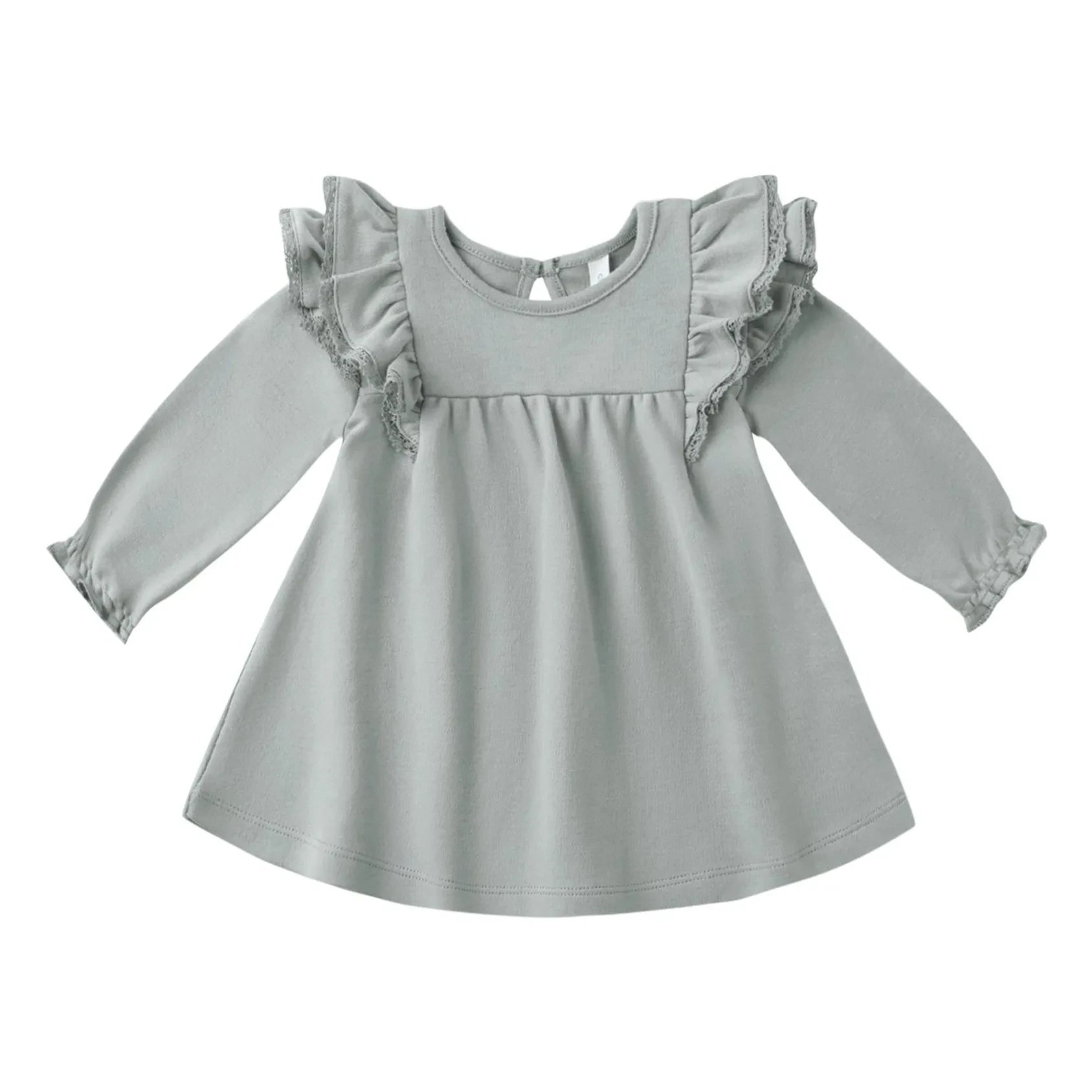 Quincy Mae - Rüschenkleid aus Bio-Baumwolle | Grau-blau