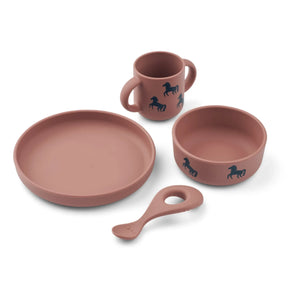 Liewood - Vivi Silikon Geschirrset 4-teilig | Horses/Dark Rosetta