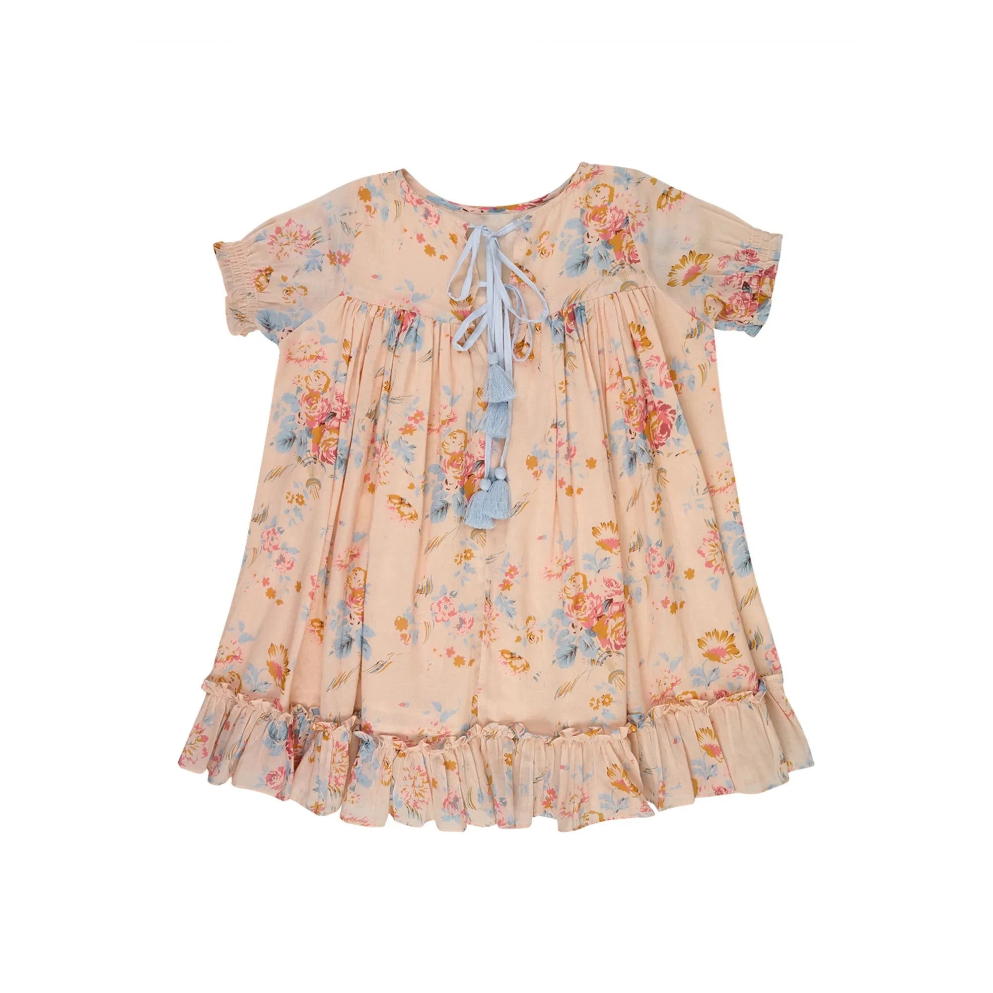 Lilinoa - Maeva Blumenmuster Baumwoll-Voile Kleid | Pfirsich