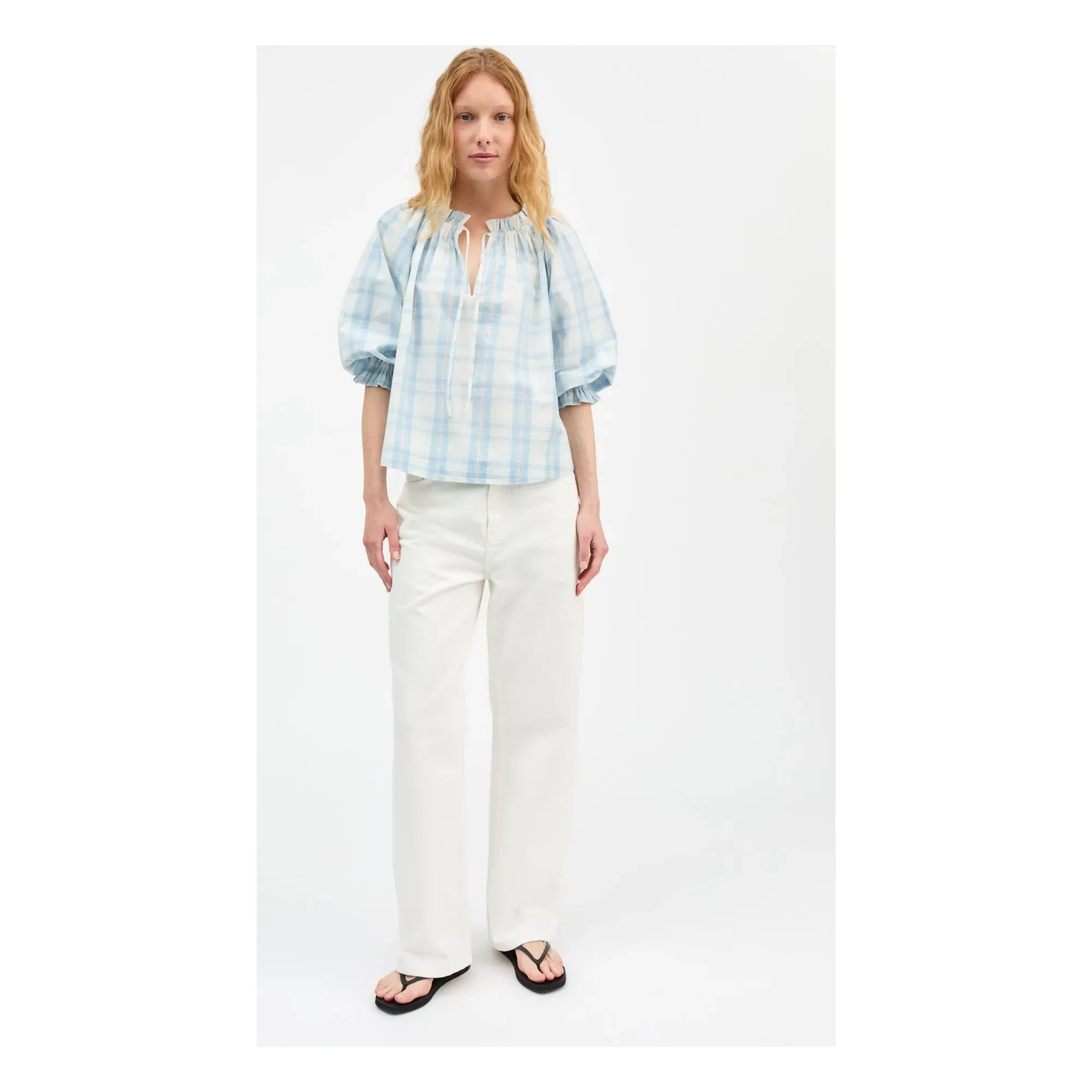 Skall Studio - Blaue Newmoon Baumwoll-Karobluse