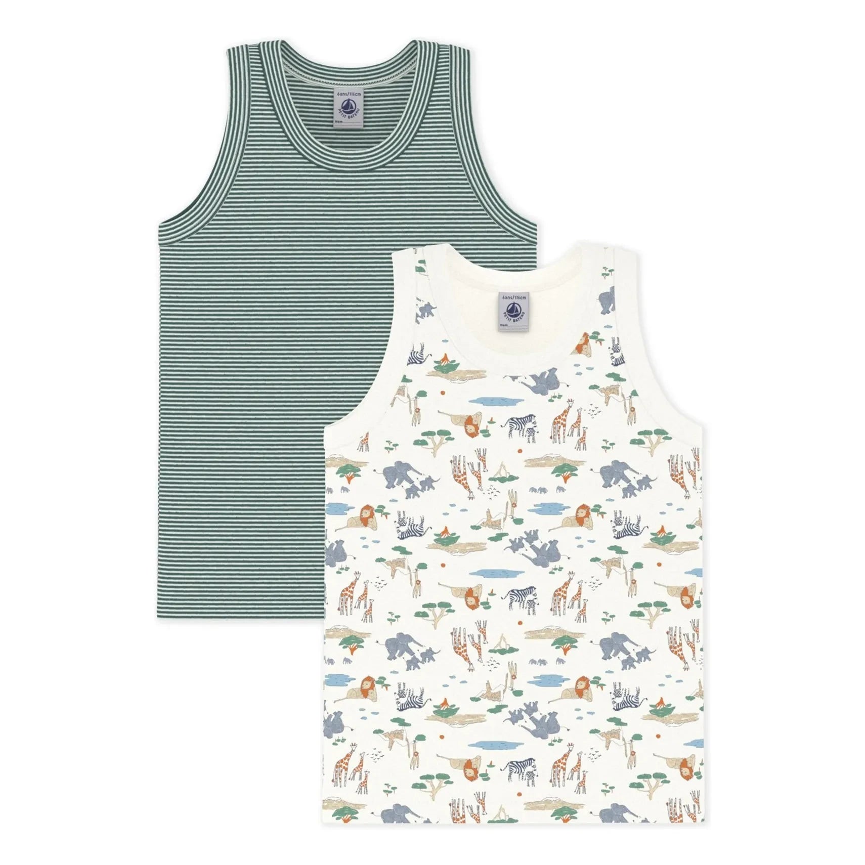 Petit Bateau – 2er-Set Savane Bio-Baumwollunterhemden | Grün