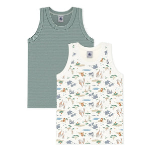 Petit Bateau – 2er-Set Savane Bio-Baumwollunterhemden | Grün