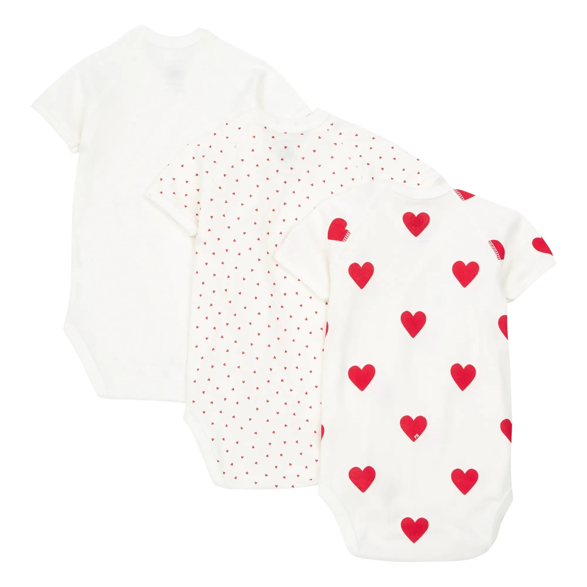 Petit Bateau - Bio-Baumwolle Baby Bodys mit Herz - 3er Set | Rot