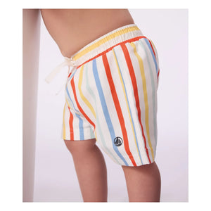 Petit Bateau – Gestreifte Badeshorts aus recycelter Faser für Babys | Weiß