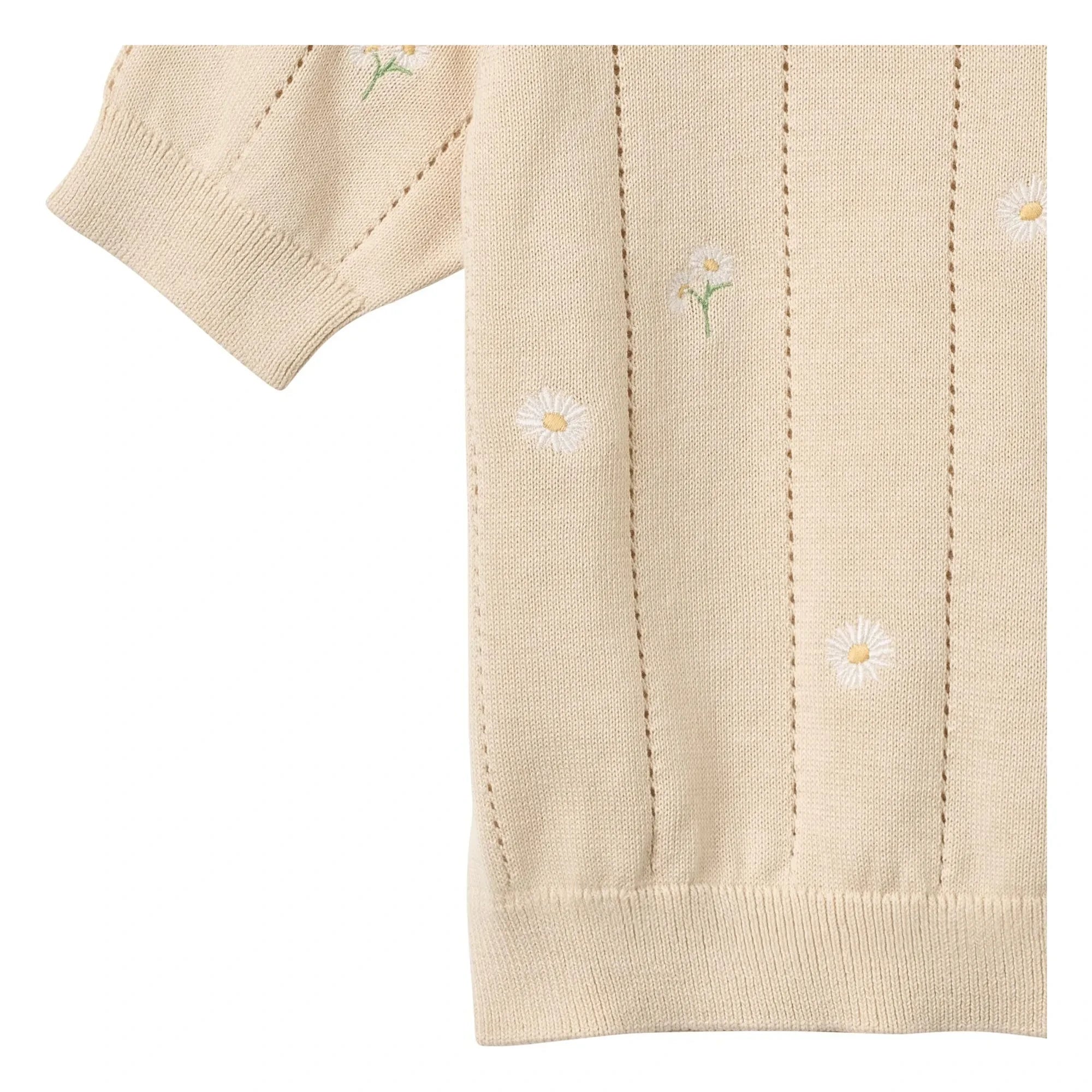 Wheat - Malvina Bio-Baumwolle Blüten Kurzarmpullover | Ecru