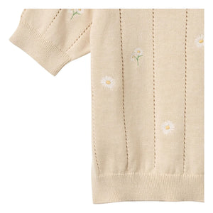 Wheat - Malvina Bio-Baumwolle Blüten Kurzarmpullover | Ecru
