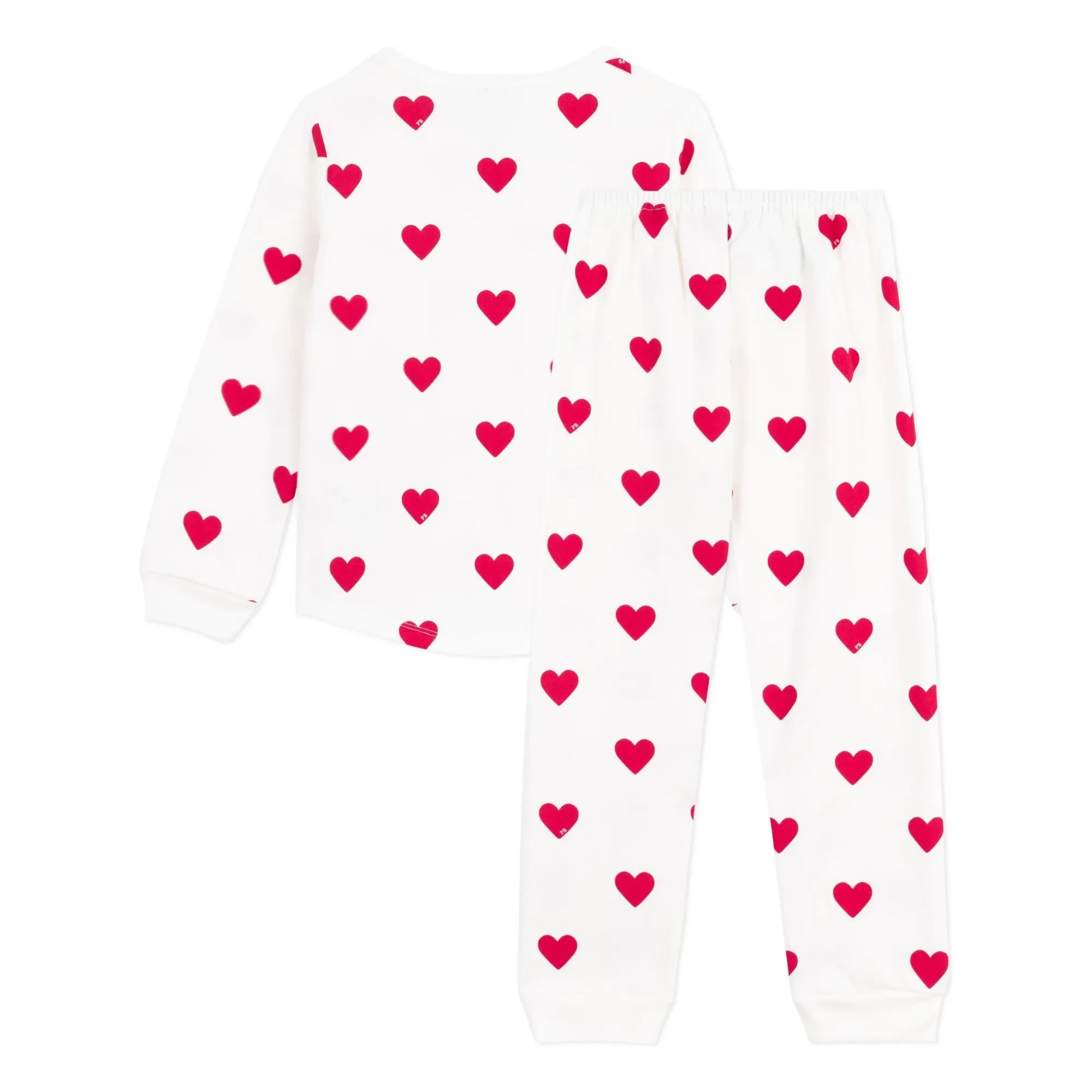 Petit Bateau - Herzchen-Fleece-Schlafanzug | Ecru