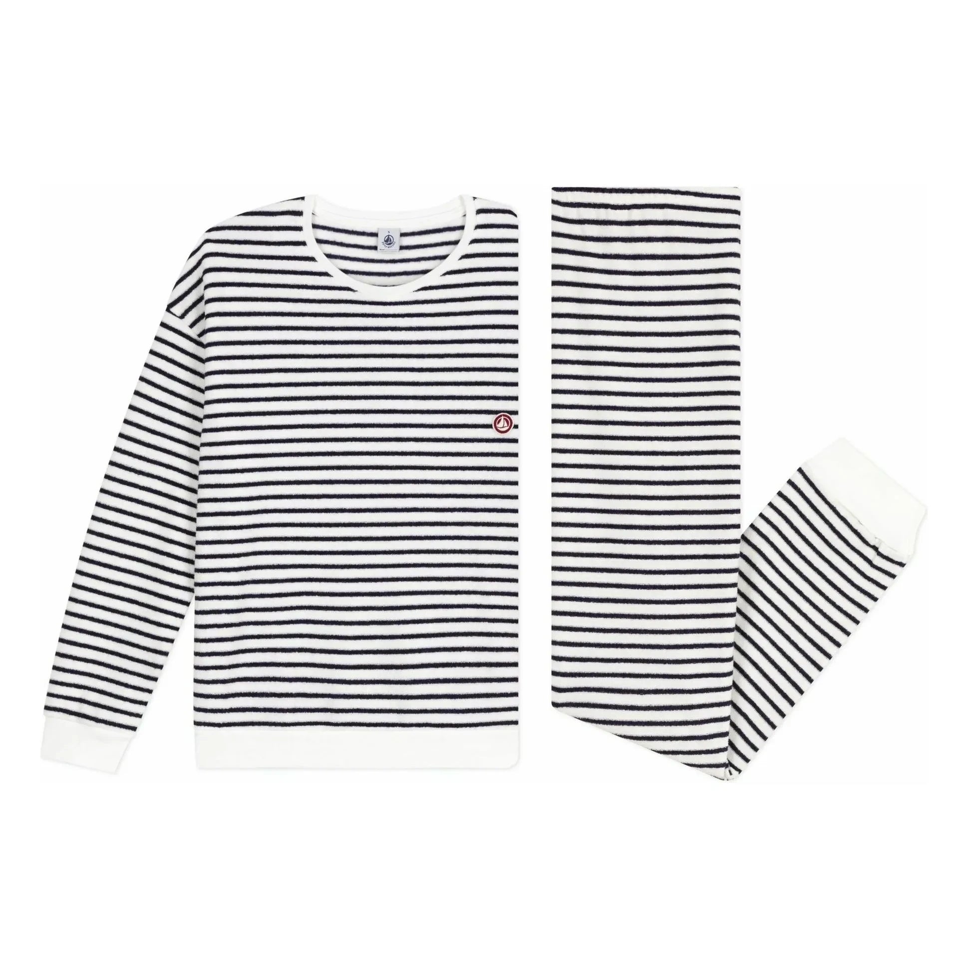Petit Bateau - Gestreifter Pyjama aus Frottee | Ecru