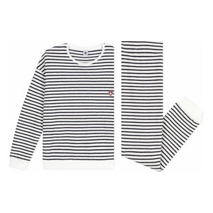 Petit Bateau - Gestreifter Pyjama aus Frottee | Ecru