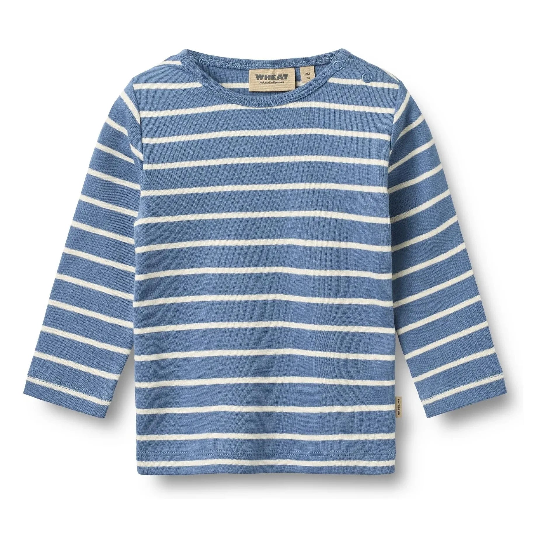 Wheat - Stig Gestreiftes Bio-Baumwoll-Baby-T-Shirt | Blau